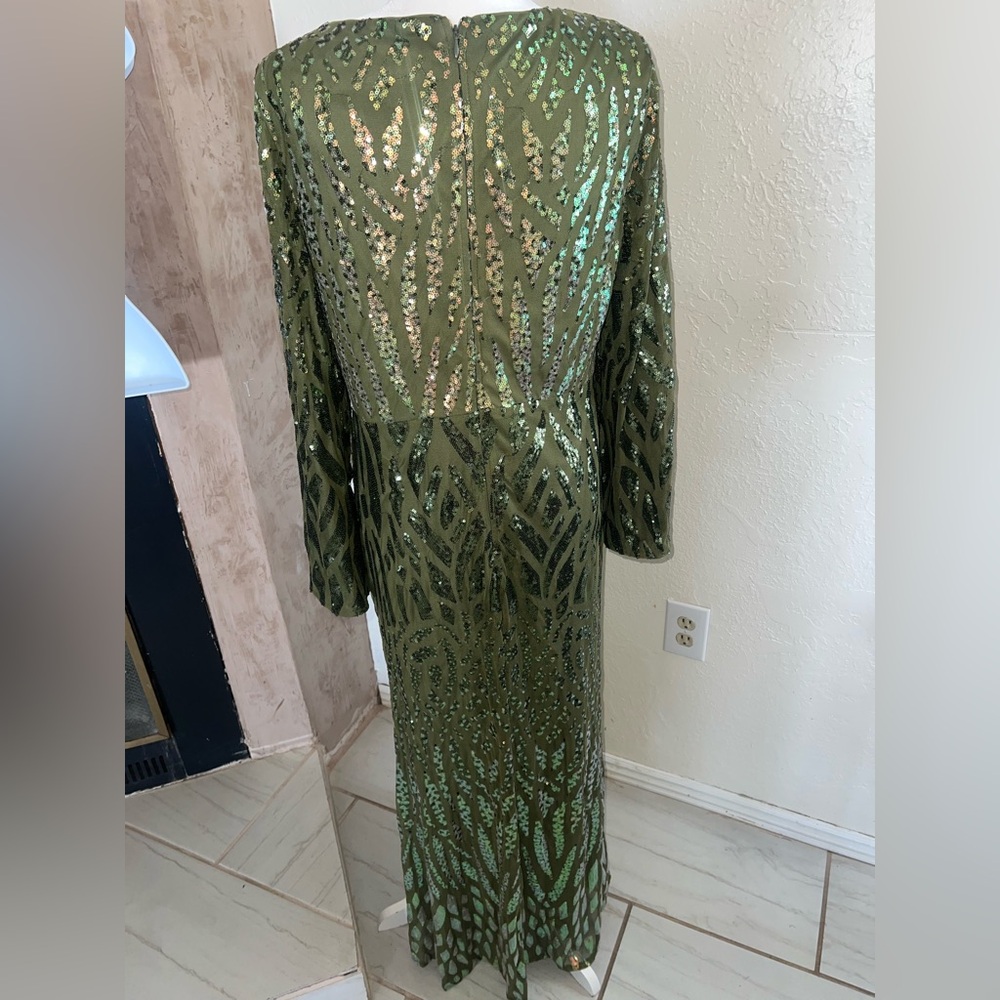 SHEIN Plus Sequin Women Elegant V Neck Split Sleeve Mermaid Formal Evening Dress - Picture 8 of 12